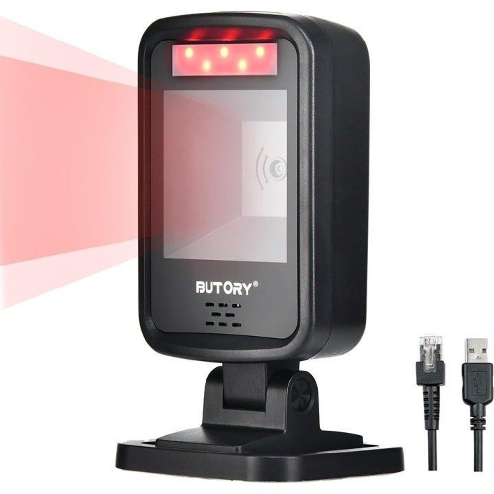 Butory 1D 2D QR Barcode Scanner Hands Free Automatic Bar Code Scaner Omnidirecti
